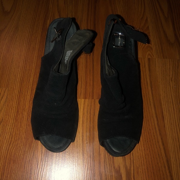 Black Suede Peep Toe Open Back Bootie - Picture 2 of 3